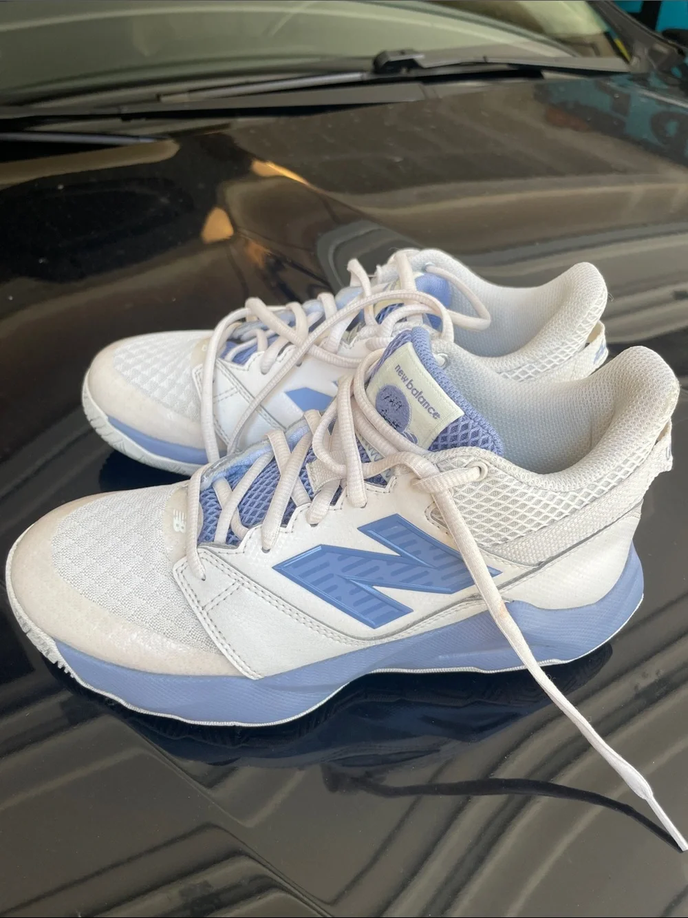 New Balance White and Light Blue Women's Athletic Sneakers
